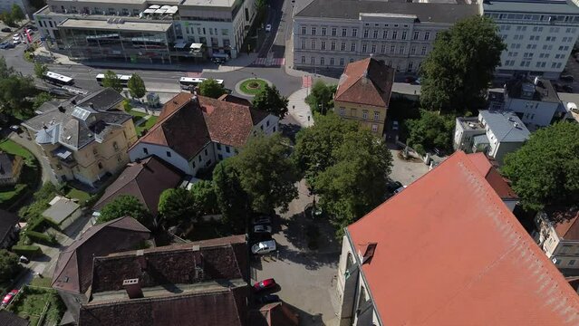aerial of city parish church of Steyr, Upper Austria