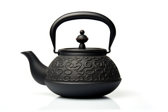 Asian culture represented by a black cast iron teapot on a white background