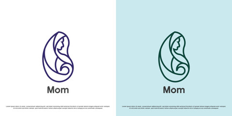 Pregnant mother logo design illustration. line art of the people pregnant woman, motherhood woman carrying a fetus. Simple icon symbol of child birth minimal modern elegant warm smooth calm soft.