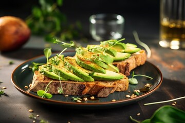 Healthy avocado toasts tasty snacks veggie sandwiches vegan menu food recipe - obrazy, fototapety, plakaty