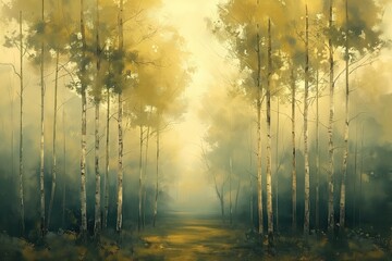 Beautiful Tranquil Forest Landscape Painting, Nature Artwork, Rustic Home Decor, Scenic Oil on Canvas, Modern Art, Camping and Travel Marketing Concept Imagery