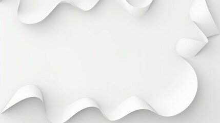Dynamic wavy shape frame made of curled or bent papers sheet, isolated white background with soft shadows, close-up view...