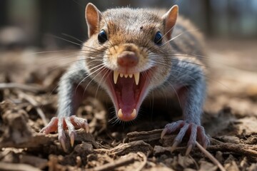 Obraz premium Close-up of an angry squirrel baring its teeth