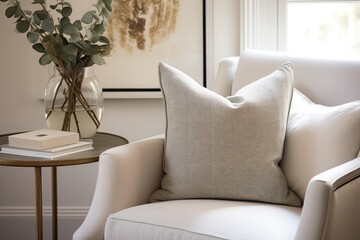 Off white pillow on a grey chair in a formal place