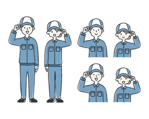 作業服を着た男女のイラスト