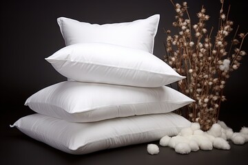 Fototapeta na wymiar Pillow display with cotton wool filling in white