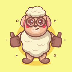 funny sheep animal character mascot with thumb up hand gesture isolated cartoon