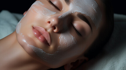 skin care applied on woman face on beauty clinic