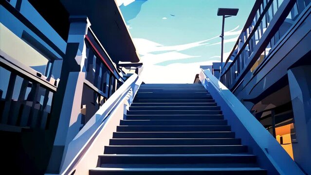 Anime-Inspired Staircase: Whimsical and Surreal Stairway Animation - 4K Stock Video