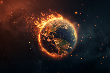 Fototapeta premium A Space View of Earth Engulfed in Flames as Global Warming Alters the Climate, Portraying the Urgent Need for Environmental Action