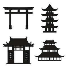Traditional Chinese Building Illustration. Ancient Temple, Gate, Oriental Architecture Building. Isolated Vector