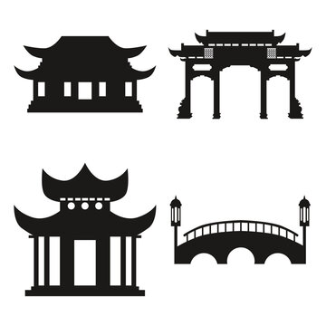 Traditional Chinese Building Illustration. Ancient Temple, Gate, Oriental Architecture Building. Isolated Vector