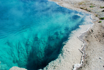 Spectacular panoramic views of West Thumb Geyser Basin in Yellowstone National Park, Wyoming...