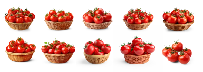 Fotobehang Set of  photorealistic image of a basket of tomatoes isolate on transparency background png  © Sim