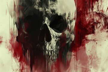 Skull Horror Wallpaper, Red Accent, Vintage Theme