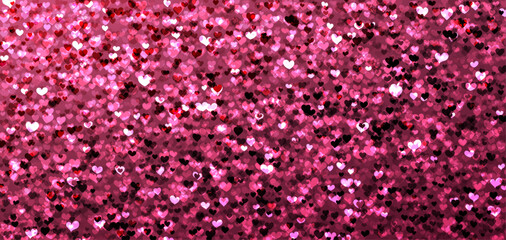 Pink magic background with glittering heart shapes. Happy Valentine's day header or banner or letter template.
