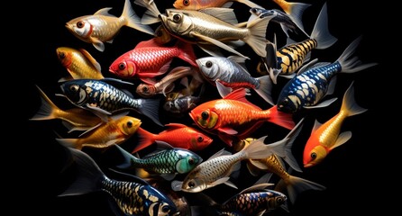 A variety of colorful koi fish