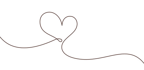 Single doodle heart continuous wavy line art drawing on white background. - obrazy, fototapety, plakaty