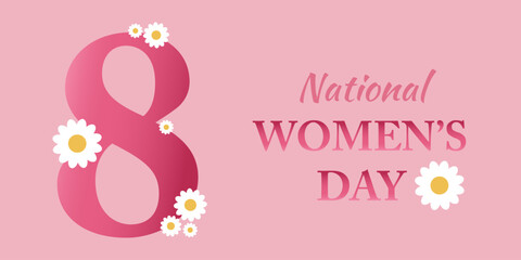 Festive banner for Women's Day with figure 8 and flowers