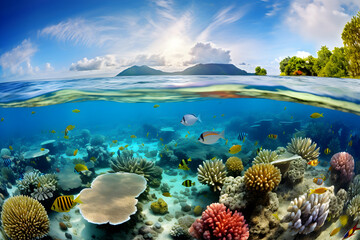 Fototapeta na wymiar Underwater world. Underwater world with corals and tropical fish.