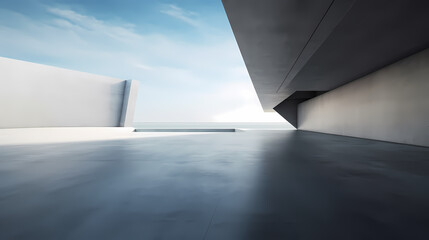 3d render of abstract futuristic architecture with empty concrete floor