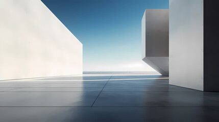 3d render of abstract futuristic architecture with empty concrete floor