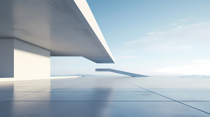 3d render of abstract futuristic architecture with empty concrete floor