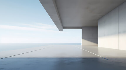 3d render of abstract futuristic architecture with empty concrete floor