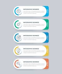 Business infographic design template with icons and 5 options or steps. Can be used for workflow, presentation, etc. Vector illustration