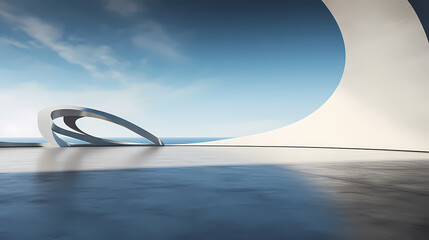 3d render of abstract futuristic architecture with empty concrete floor