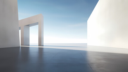 3d render of abstract futuristic architecture with empty concrete floor