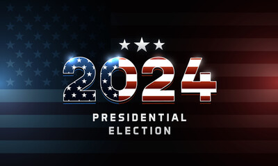 United States of America 2024 Presidential Election day. Vector background with usa flag, colors and text - obrazy, fototapety, plakaty