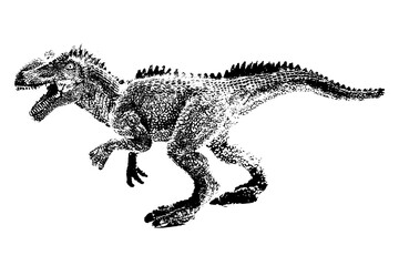 black dinosaur silhouette isolated on white background, model of giganotosaurus toy © sutichak