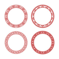 Red Chinese Circle Frame Set. Isolated On White Background