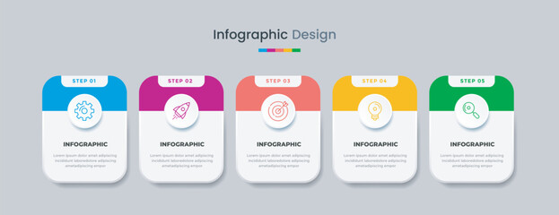 Business infographic design template with icons and 5 options or steps. Can be used for workflow, presentation, etc. Vector illustration