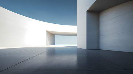 3d render of abstract futuristic architecture with empty concrete floor