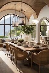 Elegant Coastal Dining Room With Lake View