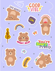 a pack sticker of cute bear polar bear and honey bear collection vector