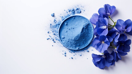 blue cosmetic clay on white background top down beauty product - obrazy, fototapety, plakaty