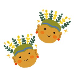 cute indonesian traditional clothes character illustration - culture - ondel ondel