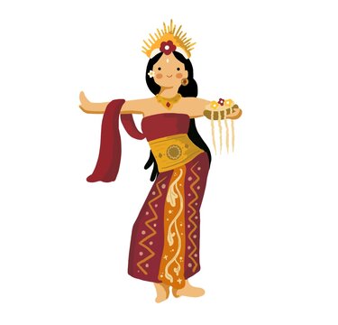 cute indonesian traditional clothes character illustration - culture