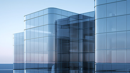 Fototapeta na wymiar Low angle view of futuristic building, office building skyscraper with curved glass windows, 3D rendering