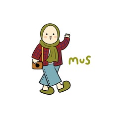 cute happy women character hijab girl illustration