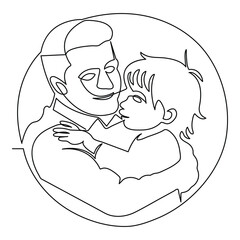  Happy father's and his child dad holds the baby in his arms continuous one line art in outline vector