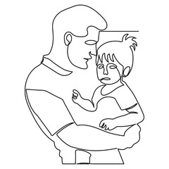  Happy father's and his child dad holds the baby in his arms continuous one line art in outline vector