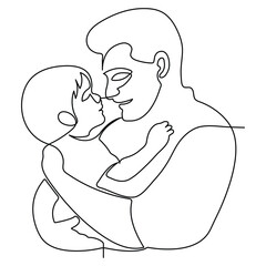  Happy father's and his child dad holds the baby in his arms continuous one line art in outline vector