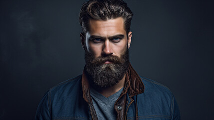 Fototapeta premium portrait of handsome bearded man on dark background