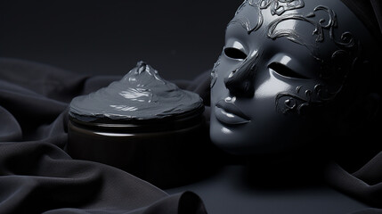 preparing cosmetic black mask on gray background