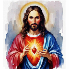 abstract sacred heart of jesus watercolor