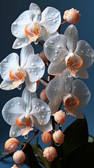 Orchid white flower macro photo blooming blossom bud